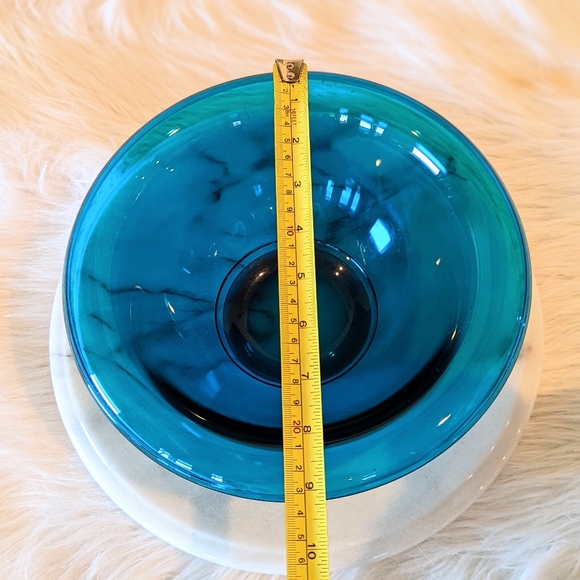 Unmarked Dining Vintage Teal Glass Serving Bowl Rolled Edge Mid